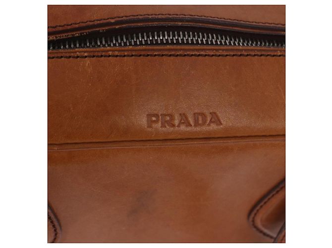 Bolsa de Ombro PRADA em Couro Marrom Prata Auth 202998 - vista 22