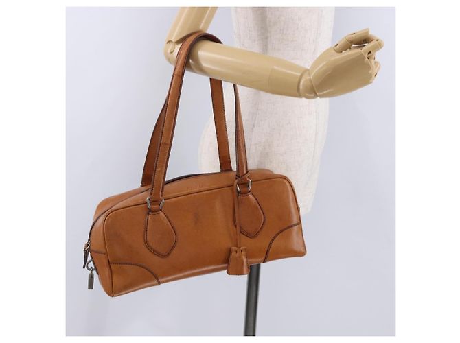 Bolsa de Ombro PRADA em Couro Marrom Prata Auth 202998 - vista 29