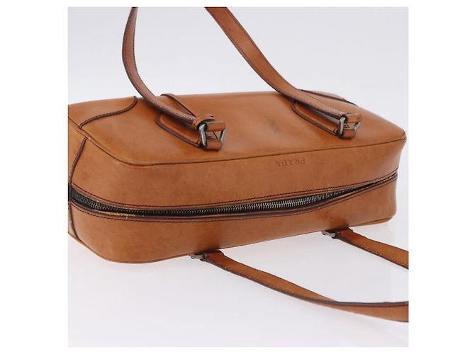 Bolsa de Ombro PRADA em Couro Marrom Prata Auth 202998 - vista 6