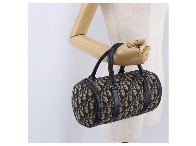 Borsa a mano Christian Dior Trotter Canvas Navy Gold Auth 203227 D'oro Blu navy - vista 27