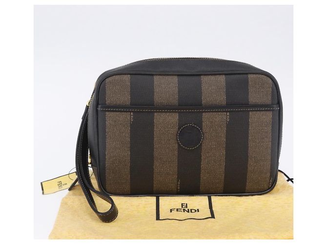 Pequin FENDI Pecan Clutch-Tasche aus PVC und Leder, braun und goldfarben, authentisch 203483V - Ansicht 12