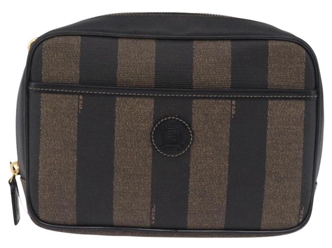 Pequin FENDI Pecan Clutch-Tasche aus PVC und Leder, braun und goldfarben, authentisch 203483V - Ansicht 13