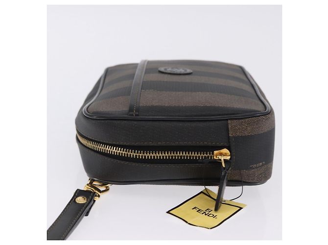 Pequin FENDI Pecan Clutch-Tasche aus PVC und Leder, braun und goldfarben, authentisch 203483V - Ansicht 4