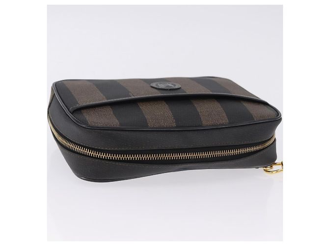 Pequin FENDI Pecan Clutch-Tasche aus PVC und Leder, braun und goldfarben, authentisch 203483V - Ansicht 6