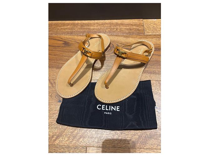 Céline Celine Sandali Triomphe in pelle Tan Marrone - vista 10