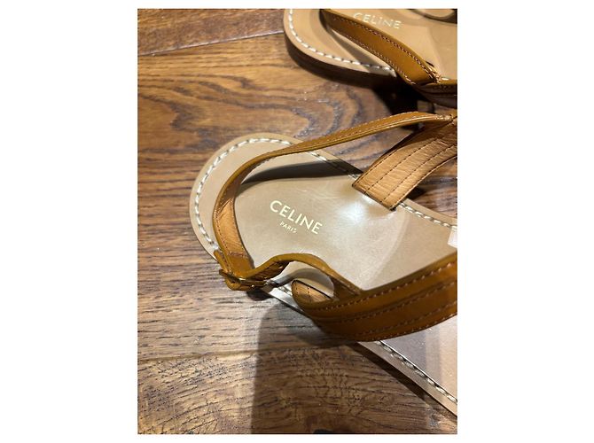 Céline Celine Sandali Triomphe in pelle Tan Marrone - vista 4