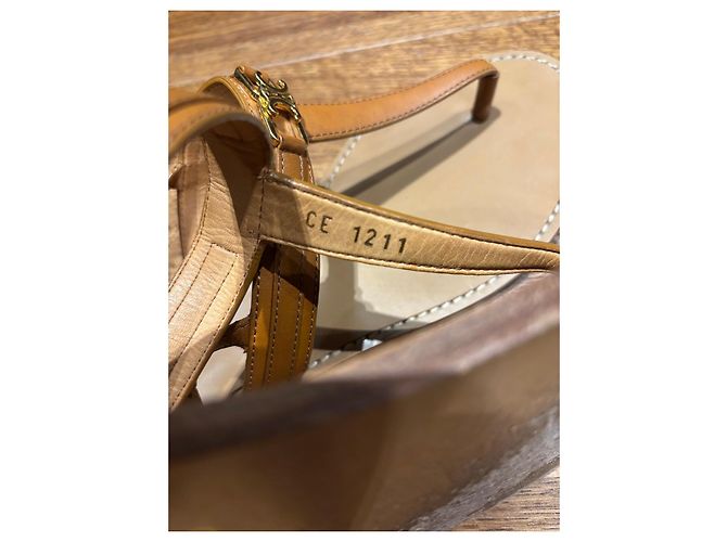 Céline Celine Sandali Triomphe in pelle Tan Marrone - vista 5
