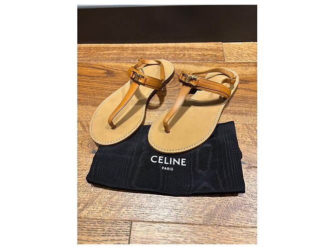 Céline Celine Sandali Triomphe in pelle Tan Marrone - vista 6