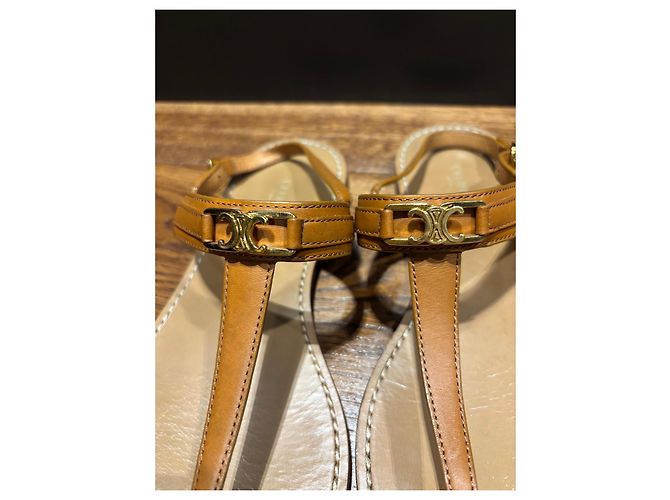 Céline Celine Sandali Triomphe in pelle Tan Marrone - vista 7