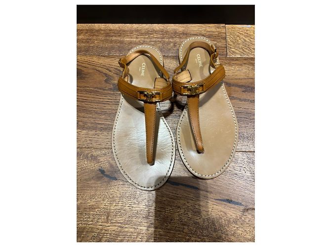 Céline Celine Sandali Triomphe in pelle Tan Marrone - vista 8