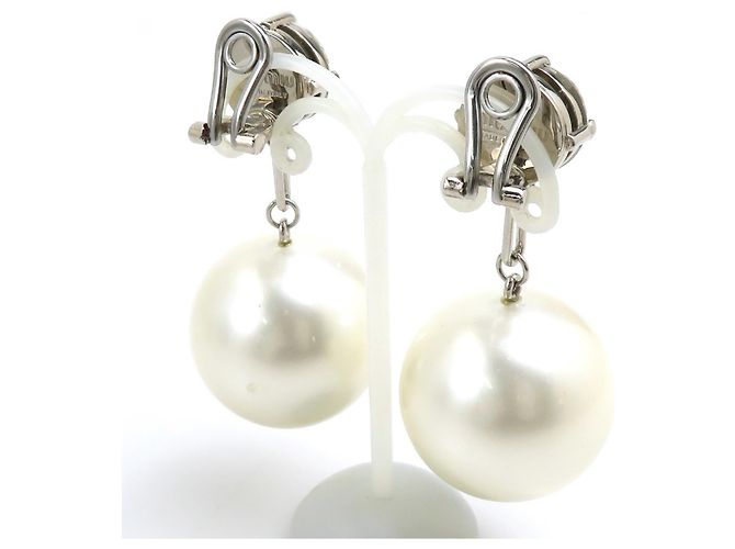 Orecchini a clip Miu Miu argento e bianco - vista 2