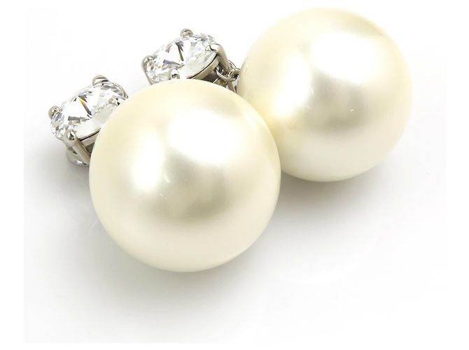 Orecchini a clip Miu Miu argento e bianco - vista 3