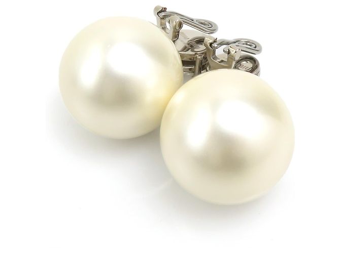 Orecchini a clip Miu Miu argento e bianco - vista 5