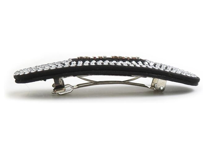 Fermi capelli Miu Miu in raso nero con strass - vista 2