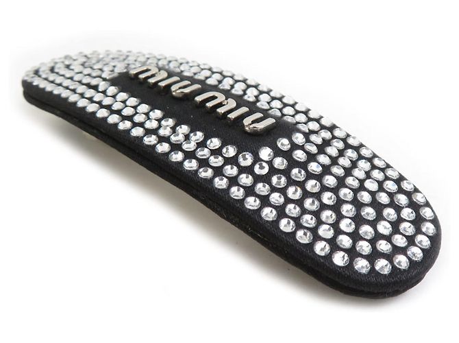 Fermi capelli Miu Miu in raso nero con strass - vista 3