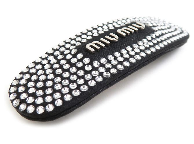 Fermi capelli Miu Miu in raso nero con strass - vista 4