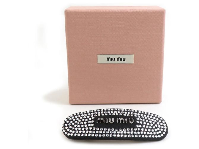 Fermi capelli Miu Miu in raso nero con strass - vista 8