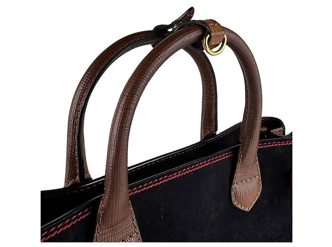 Burberry Handtasche aus Wildleder Braun Schwarz Rot - Ansicht 10