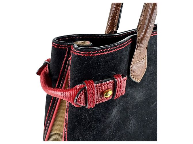 Burberry Handtasche aus Wildleder Braun Schwarz Rot - Ansicht 6