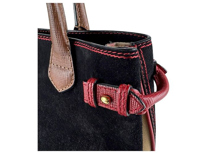 Burberry Handtasche aus Wildleder Braun Schwarz Rot - Ansicht 7