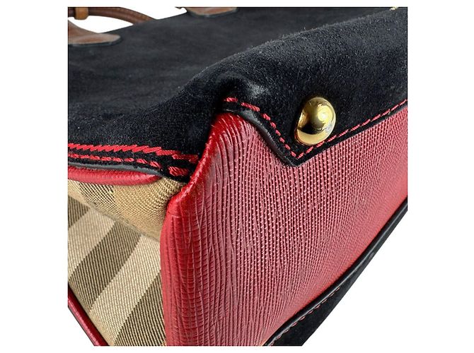 Burberry Handtasche aus Wildleder Braun Schwarz Rot - Ansicht 8