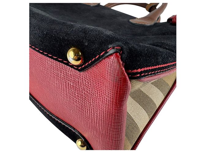 Burberry Handtasche aus Wildleder Braun Schwarz Rot - Ansicht 9