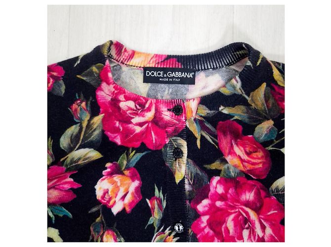 Dolce & Gabbana Kaschmir-Cardigan mit Rosenprint Schwarz Mehrfarben - Ansicht 3