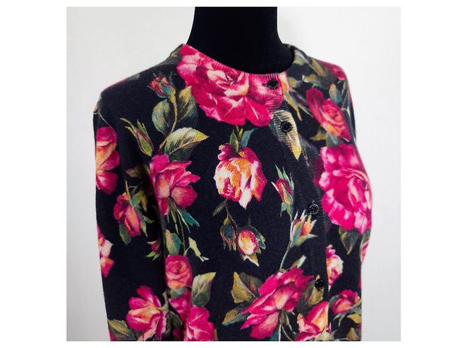 Dolce & Gabbana Kaschmir-Cardigan mit Rosenprint Schwarz Mehrfarben - Ansicht 5