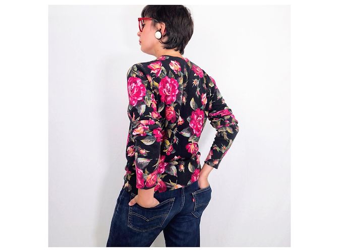 Dolce & Gabbana Kaschmir-Cardigan mit Rosenprint Schwarz Mehrfarben - Ansicht 6