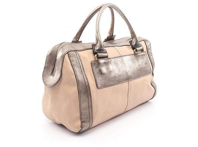 Borsa Boston Chloé in tela e pelle kaki e rosa Cachi - vista 2