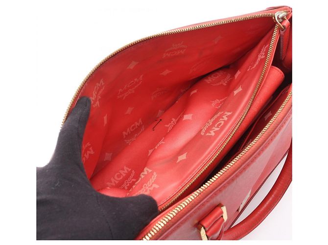 Saco Tote MCM em couro vermelho - vista 3