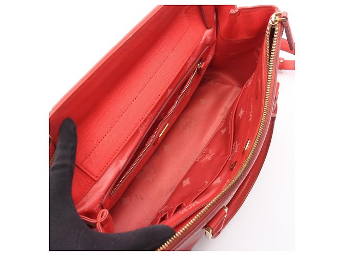 Saco Tote MCM em couro vermelho - vista 4