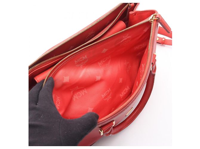 Saco Tote MCM em couro vermelho - vista 5