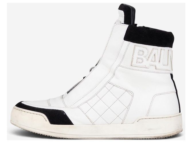 Sapatilhas High-Top de couro acolchoado com logo Balmain by Olivier Rousteing AW13 Branco - vista 3