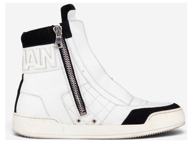 Sapatilhas High-Top de couro acolchoado com logo Balmain by Olivier Rousteing AW13 Branco - vista 4