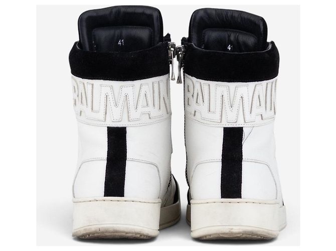 Sapatilhas High-Top de couro acolchoado com logo Balmain by Olivier Rousteing AW13 Branco - vista 6
