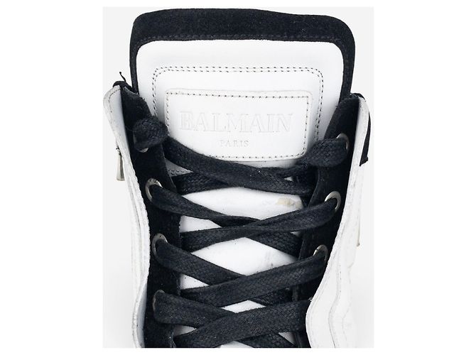 Sapatilhas High-Top de couro acolchoado com logo Balmain by Olivier Rousteing AW13 Branco - vista 8