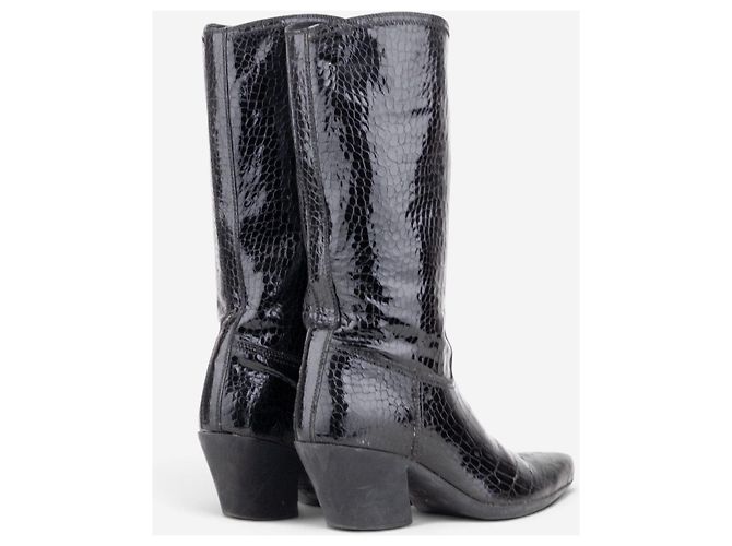 Botas Cowboy Prada años 2000 de cocodrilo media pantorrilla Negro - vista 2
