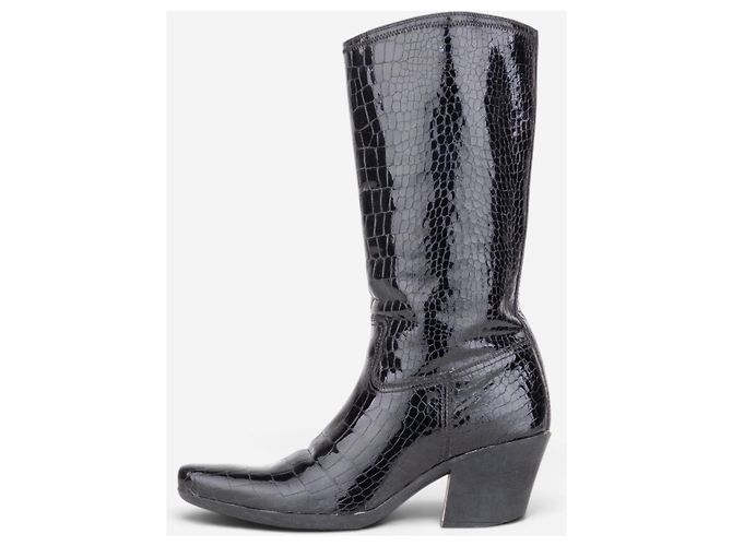 Botas Cowboy Prada años 2000 de cocodrilo media pantorrilla Negro - vista 3