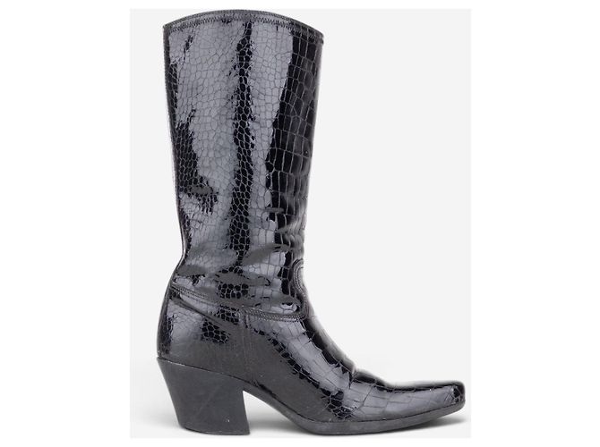 Botas Cowboy Prada años 2000 de cocodrilo media pantorrilla Negro - vista 4
