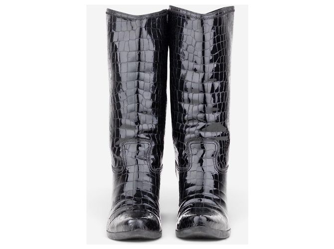 Botas Cowboy Prada años 2000 de cocodrilo media pantorrilla Negro - vista 5