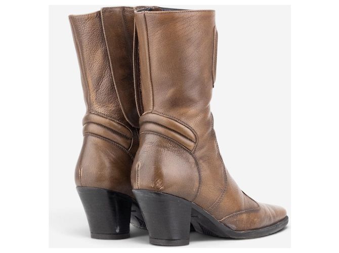 Botas Miu Miu AW99 Western Biker Moto Castaño - vista 2