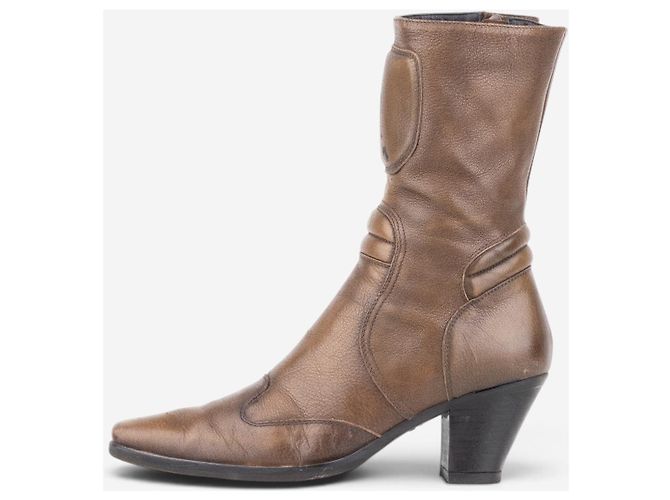 Botas Miu Miu AW99 Western Biker Moto Castaño - vista 3