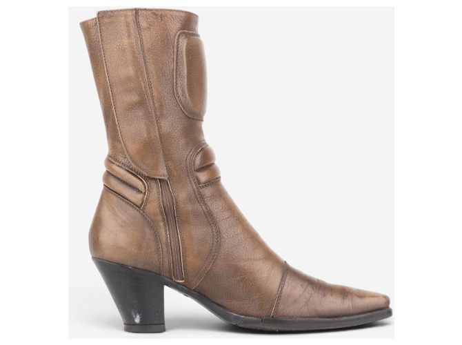Botas Miu Miu AW99 Western Biker Moto Castaño - vista 4
