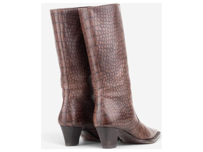 Botas Cowboy Prada de los años 2000 con estampado de cocodrilo Castaño - vista 2