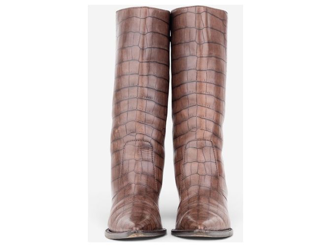 Botas Cowboy Prada de los años 2000 con estampado de cocodrilo Castaño - vista 5