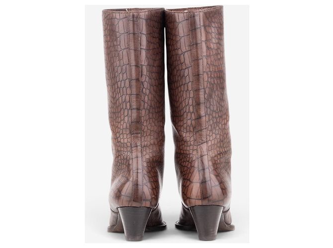 Botas Cowboy Prada de los años 2000 con estampado de cocodrilo Castaño - vista 6