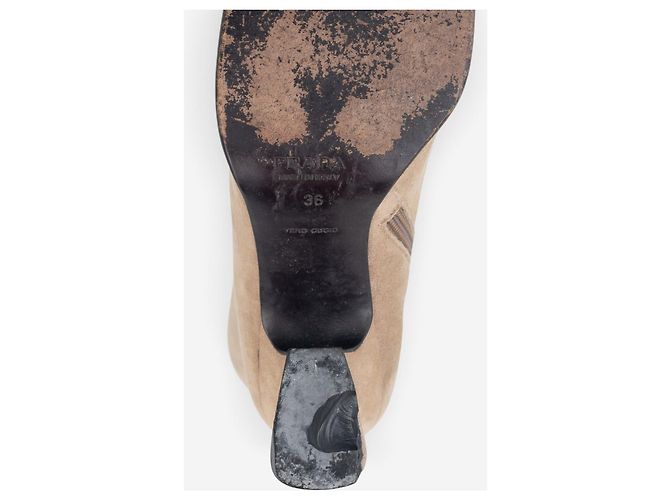 Prada 2000s Knee High Suede Sculptural Heel Boots Beige - view 10