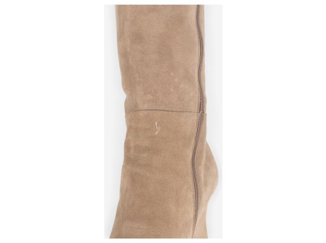 Prada 2000s Knee High Suede Sculptural Heel Boots Beige - view 11