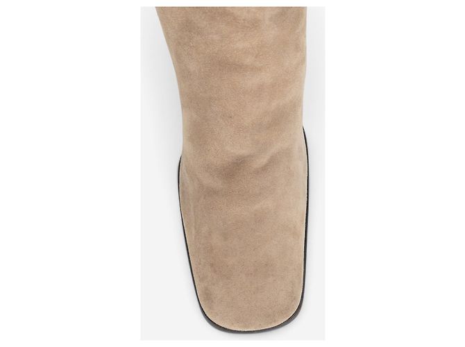 Prada 2000s Knee High Suede Sculptural Heel Boots Beige - view 6